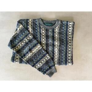 Tundra M 90s Fashion Light Sweater Blue Striped Textured